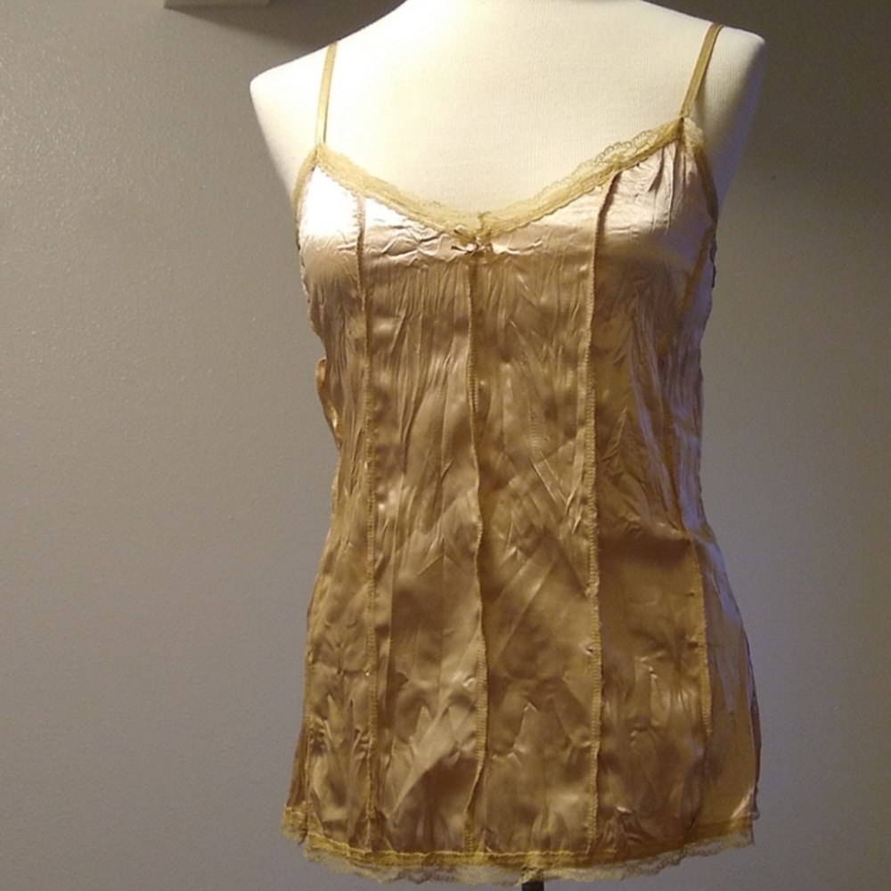 Y2K champagne satin cami chemise top adjustable straps sz 12 euc vintage